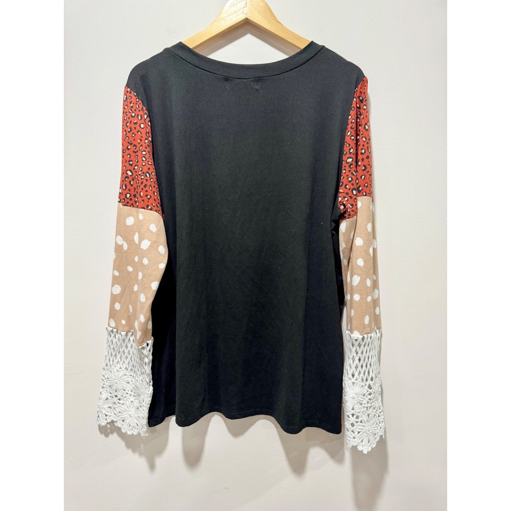 Haptics Holly Harper Mixed Media Leopard Polka Dot Crochet Lace Top 1X Black